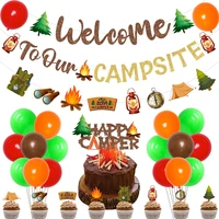 camping party decorations welcome to our campsite banner and garland for camping themed party and baby shower