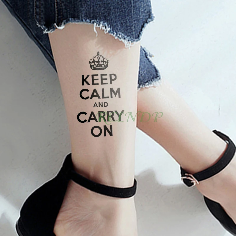 Водостойкая временная татуировка наклейка в виде короны с надписью keep calm and carry on