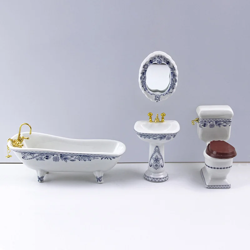 112 dollhouse miniature accessories mini bathroom set simulation bathtub mirror wash basin closestool for doll house decoration free global shipping