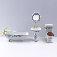 1 12 Dollhouse Miniature Accessories Mini Bathroom Set Simulation Bathtub Mirror Wash Basin Closestool for Doll House Decoration