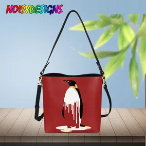 NOISYDESIGNS Classic Crossbody Bags Women Fashion Bucket Bag Art Painting Penguin Pattern Red Shoulder Messenger Handbag Torebki