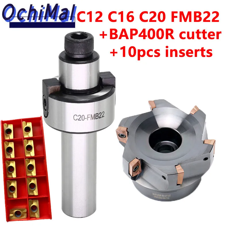 1set C12 C16 C20 FMB22 C3/4 FMB22 Face endmill holders +bap400R+10pcs APMT1604 carbide inserts for CNC machine milling