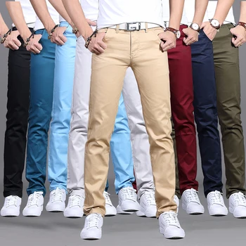 New Casual Pants Men Cotton Slim Fit Chinos