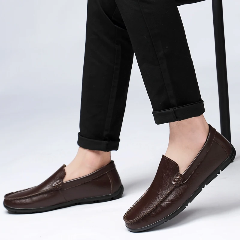 Мужская обувь из натуральной кожи Мягкие Нескользящие резиновые Лоферы для
