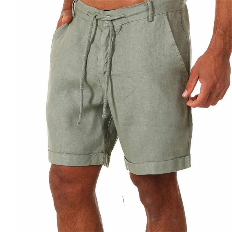 

New Cotton Linen Men Shorts 2021 Summer pure color Lace-up Sports Shorts Men High Waist Running shorts male Brand Sweatpants