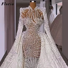 Сказочные Полный Стразы Свадебные платья 2021 Vestido De Noiva Couture Дубай Свадебная обувь для невесты с низким вырезом на спине и съемная юбка невесты