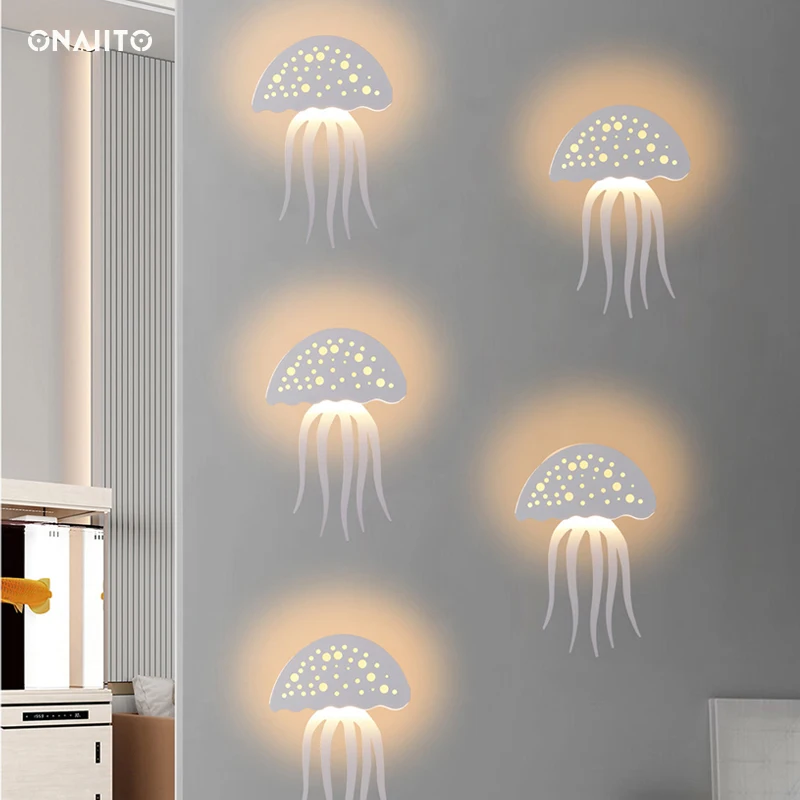 

Jellyfish Wall Lamp LED Bedroom Wall Decor Wall Lamp Metal Children's Room Wall Lamp White Living Room Decoration Wall Lights
