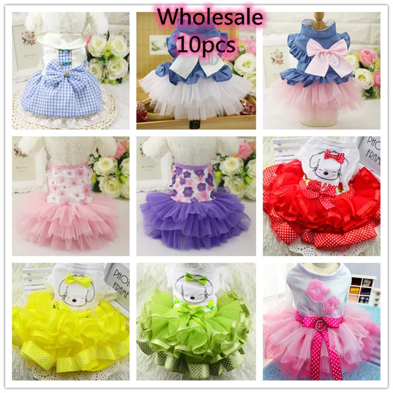 

10PCS Pets Accessaries Dogs Cats Princess Flower Lace Dress For Pet Wedding Party Spring Summer small Teddy girl ropa para perro