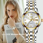Часы наручные LIGE женские водонепроницаемые, роскошные брендовые, с браслетом из нержавеющей стали, цвет розовое золото