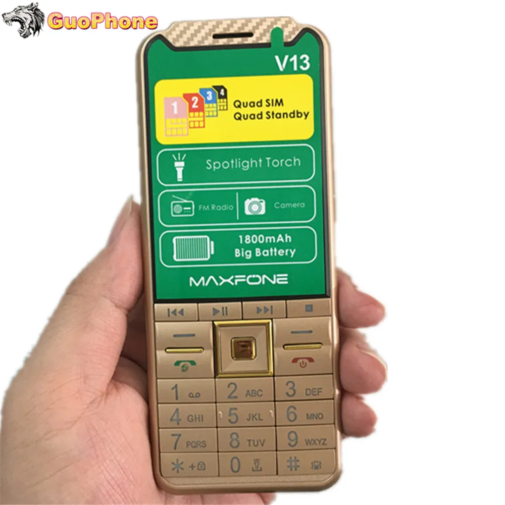 Кнопочный телефон V13 мобильный 2 8 дюйма четыре Sim-карты Основная клавиатура Bluetooth