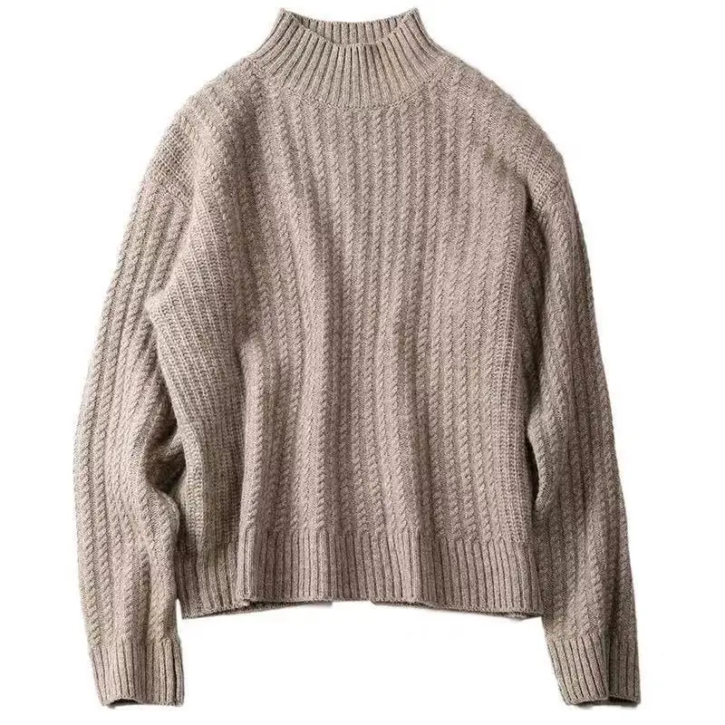 

Autumn And Winter New Thickening Twisted Flower Sweater Female Half-collar Wool Sweater Female Knit Loose Sleeve Short