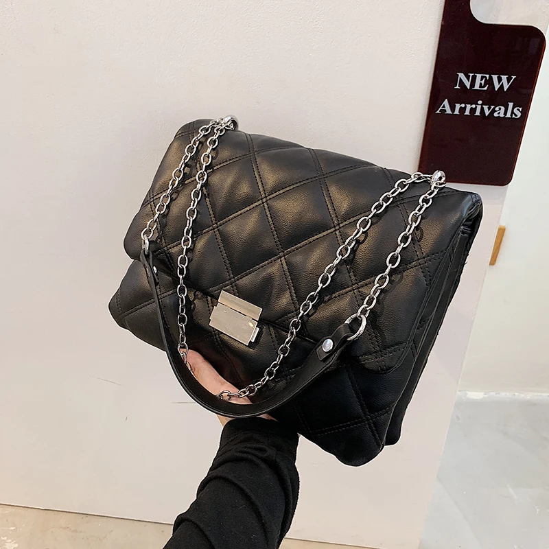 

Fashion Lingge Chains Women Shoulder Bags Designer Quilted Cossbody Bag Luxury Pu Leather Messenger Bag Winter Bag Big Tote 2021