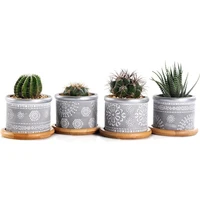 4in set 2 95inch cement succulent planter potscactus plant pot indoor vase small concrete herb window box container with bamboo