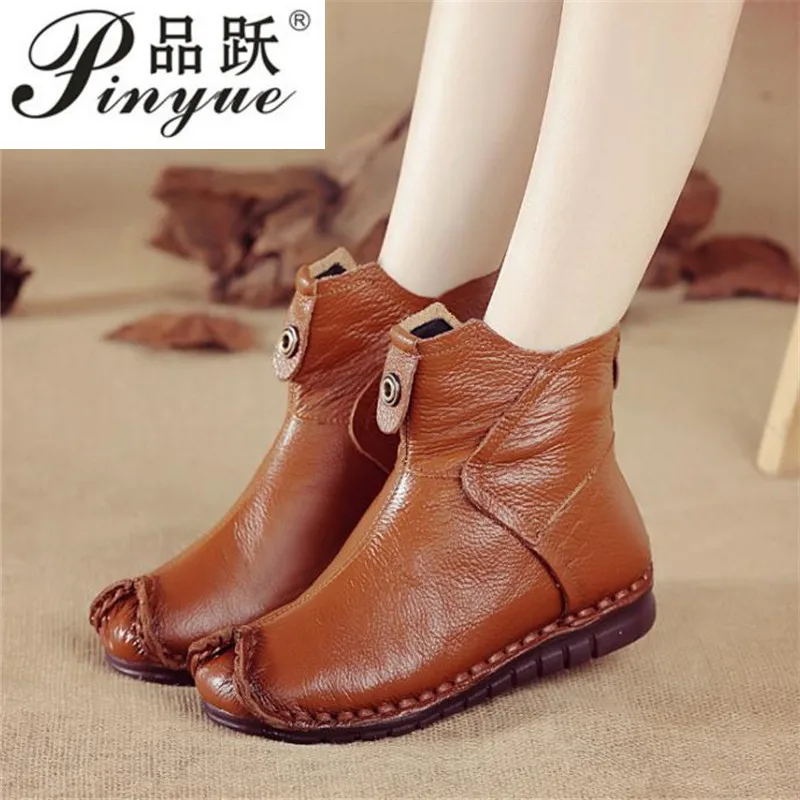 

women shoes Autumn Winter genuine leather Female boots women booties British retro women Motorcycle Boots Retro Mom shoes