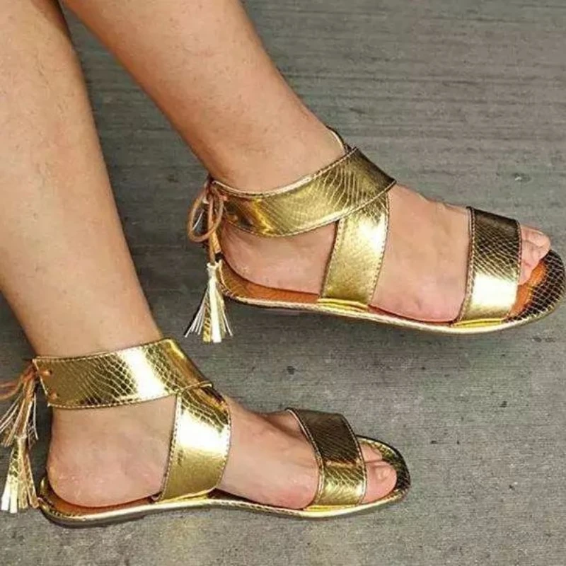 

2021 Summer New Women's Casual Simple Everyday PU Leather Cross Lace Flat Sandals Fashion Hot Buckle Strap Women Sandals 6KF209