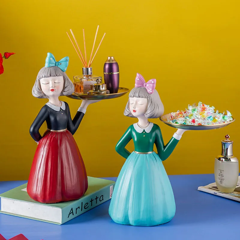 

Nordic с креативным бантиком девушка смолы поднос и декоративные украшения простой гостиная, спальня ключ ящик для хранения, современный дома...