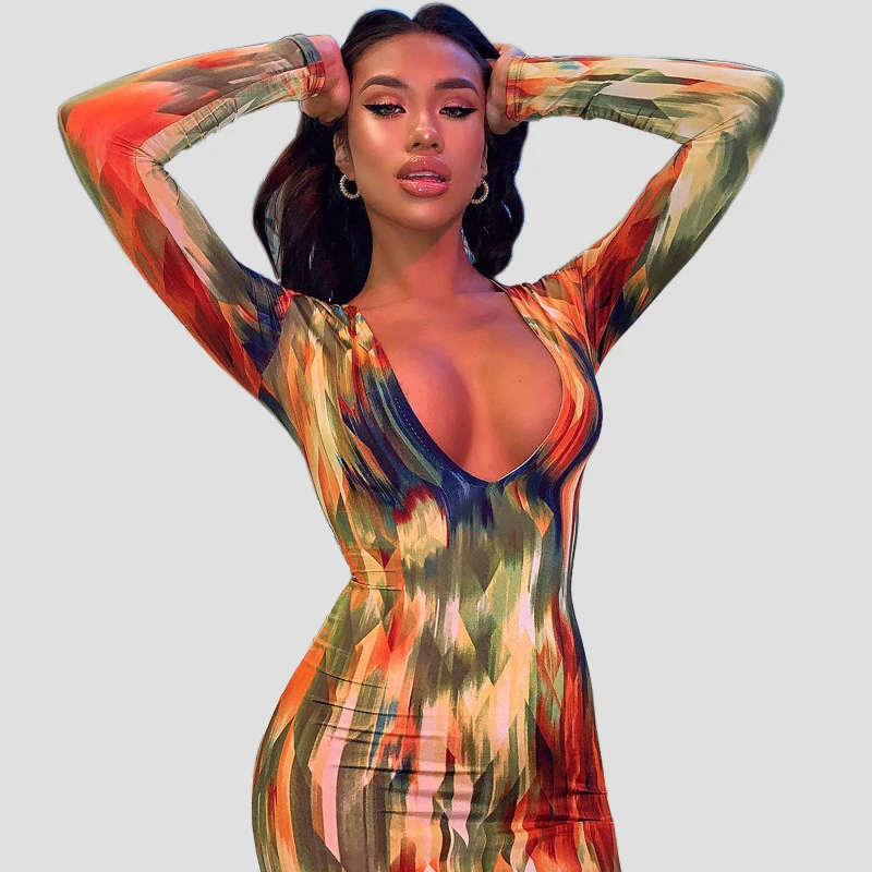 Тай-дай облегающее миди платье Сезон весна-осень Женские пикантные вечерние