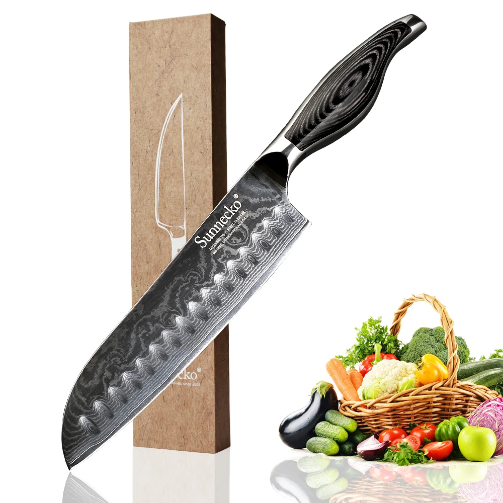 SUNNECKO Damascus Chef нож японский Santoku утилита для очистки овощей Кухонные ножи VG10 острое