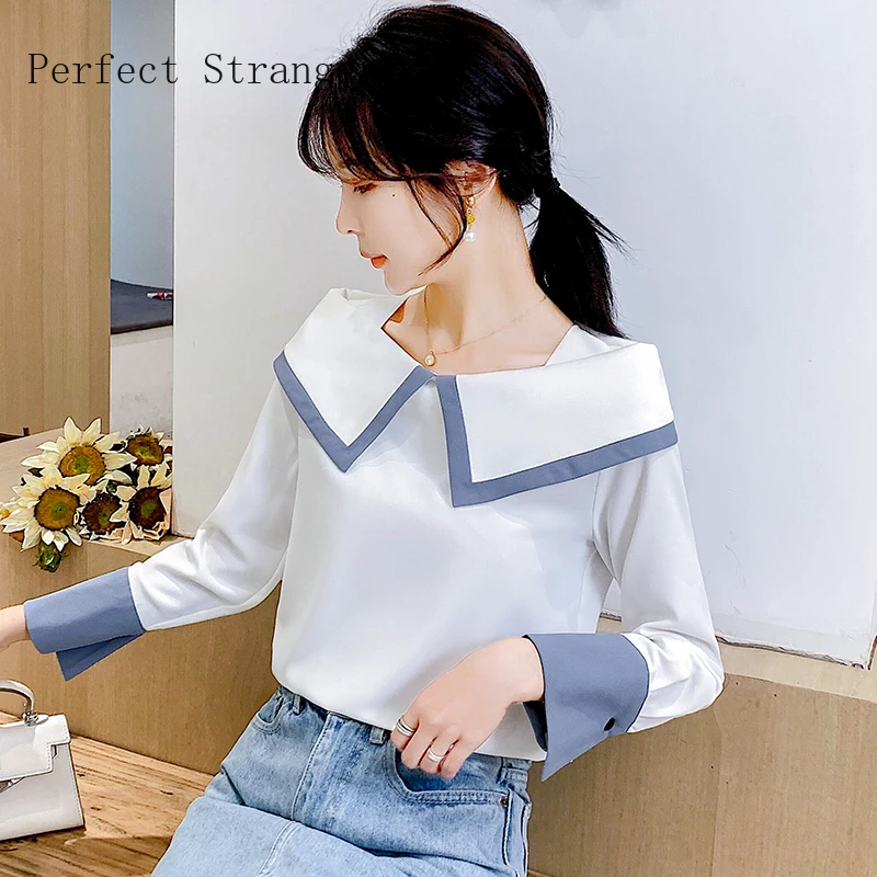 

2020 Autumn New Arrival Hot Sale peter Pan Collar Long Sleeve Women Chiffon Blouse High Quality