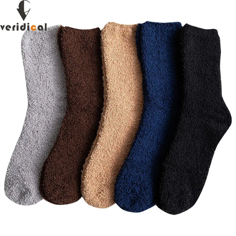 5 Pairs/Lot Men Thicken Socks Fashion Winter Warm Coral Fleece Fluffy Solid Color Sleep Male Bed Socks Calcetines Hot Sell