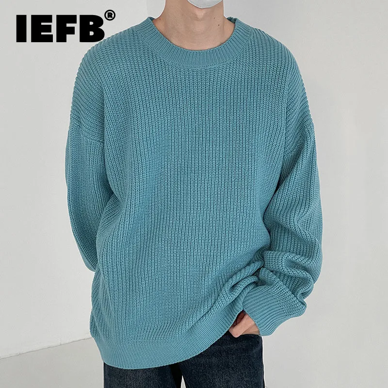 

Мужская одежда IEFB, модные шикарные однотонные вязаные пуловеры, мужской новый свободный свитер с круглым вырезом и длинным рукавом, Осень-з...