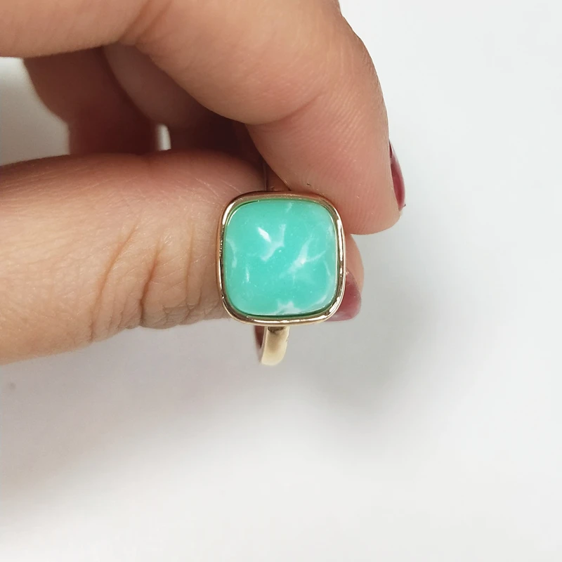 Модные кольца с натуральным квадратным зеленым и синим камнем богемный золотой