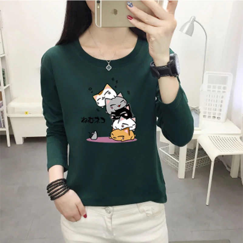 

traf za y2k spring cartoon print long-sleeved T shirt women loose top zaraing