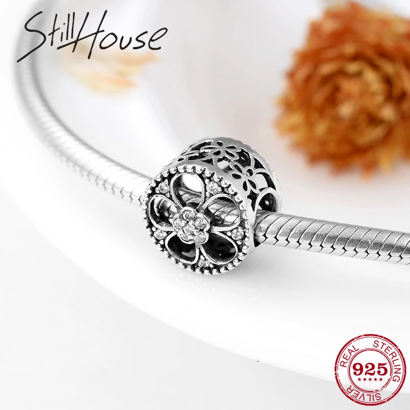 Ажурные бусины 925 пробы серебряный цветочный узор изящные подходят для