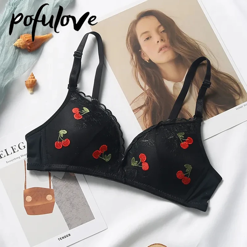 

Teen Girl Bra Cute Strawberry Kawaii Bras Push Up Bralette Wireless Seamless Underwear Sexy Lace Brassiere Lingerie 75 A B Thin