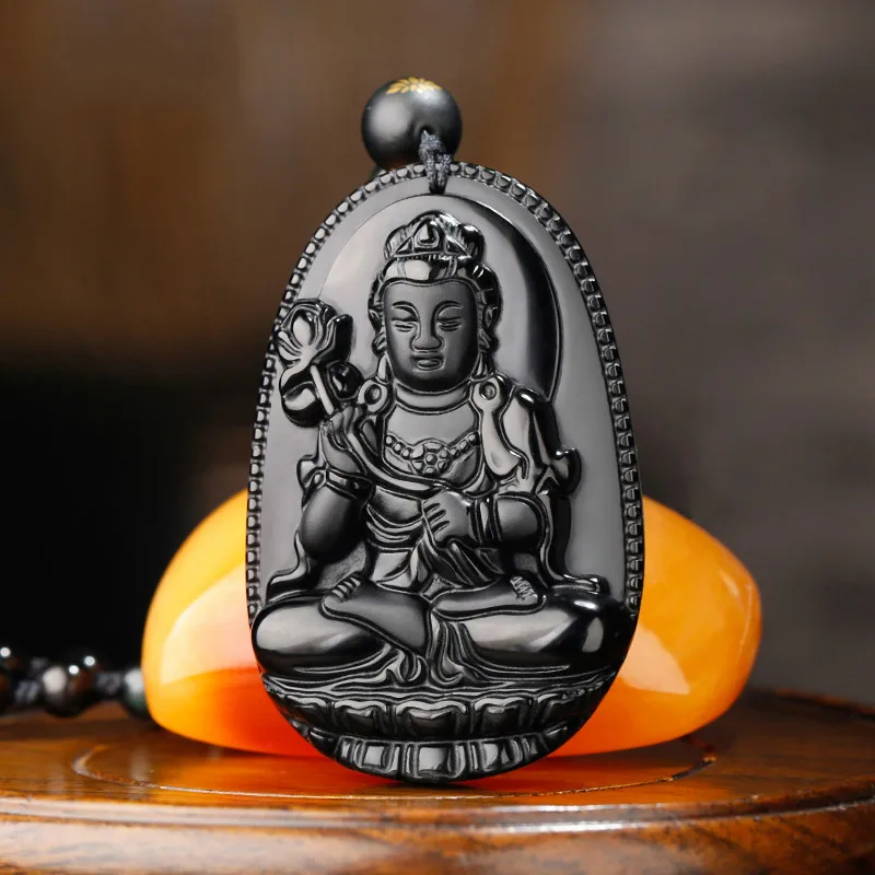 Натуральный черный обсидиан ожерелье из бисера ручной работы кулон Будды модное