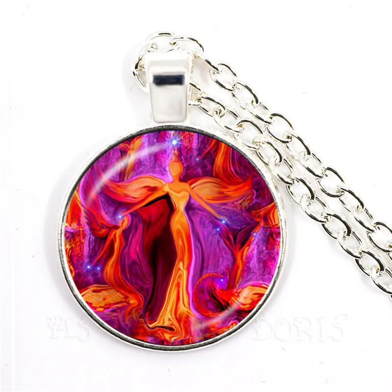 

Rainbow Chakra Angel Glass Pendant Necklace Yoga Zen Buddhism OM Spiritual Meditation 7 Chakra Reiki Healing Sacred Hope Jewely