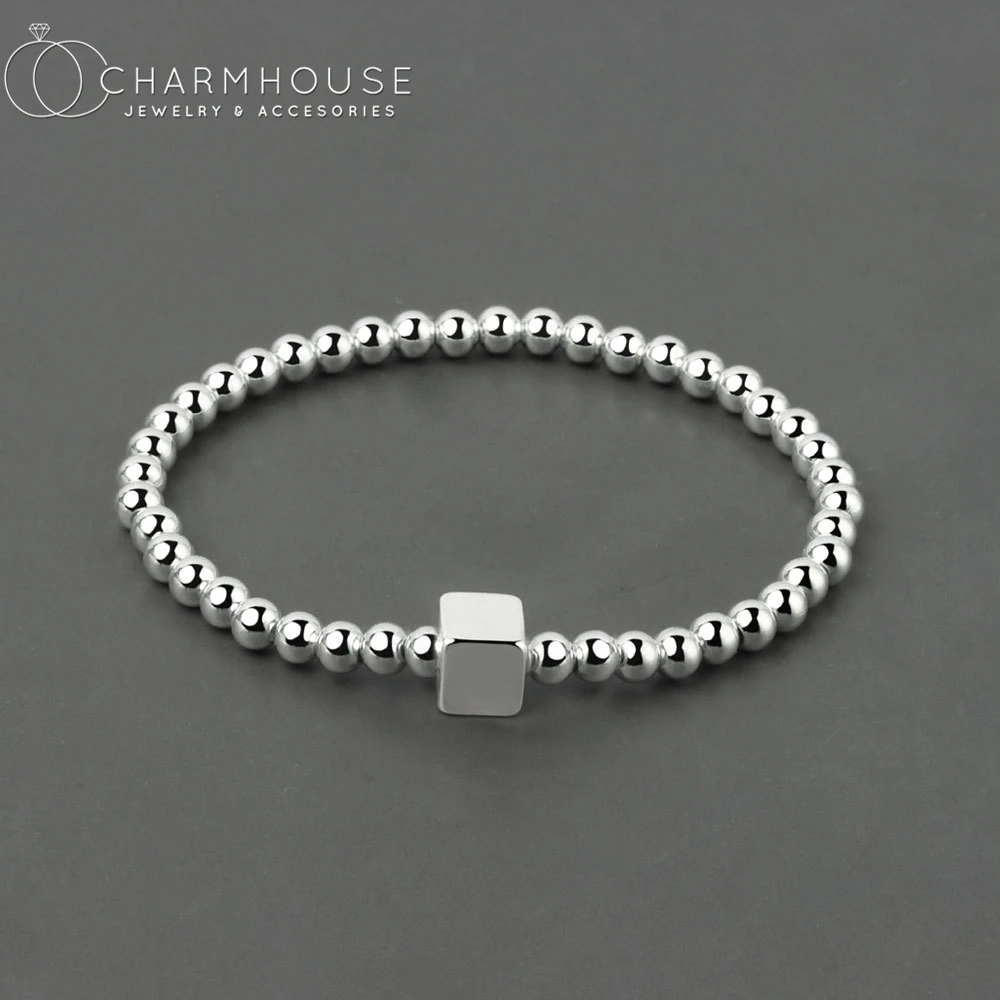 

Pure Silver Charm Bracelets For Women 4mm Buddha Beaded Chain Geometric Bracelet & Bangles Adjustable Pulseira Femme Jewelry