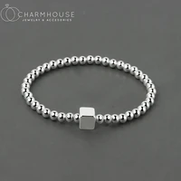 pure silver charm bracelets for women 4mm buddha beaded chain geometric bracelet bangles adjustable pulseira femme jewelry