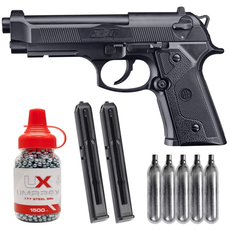 

Beretta Elite II .177 Caliber 19rds CO2 Semiautomatic Air Pistol Airgun Black with Wearable4U Bundle Metal Wall Sign