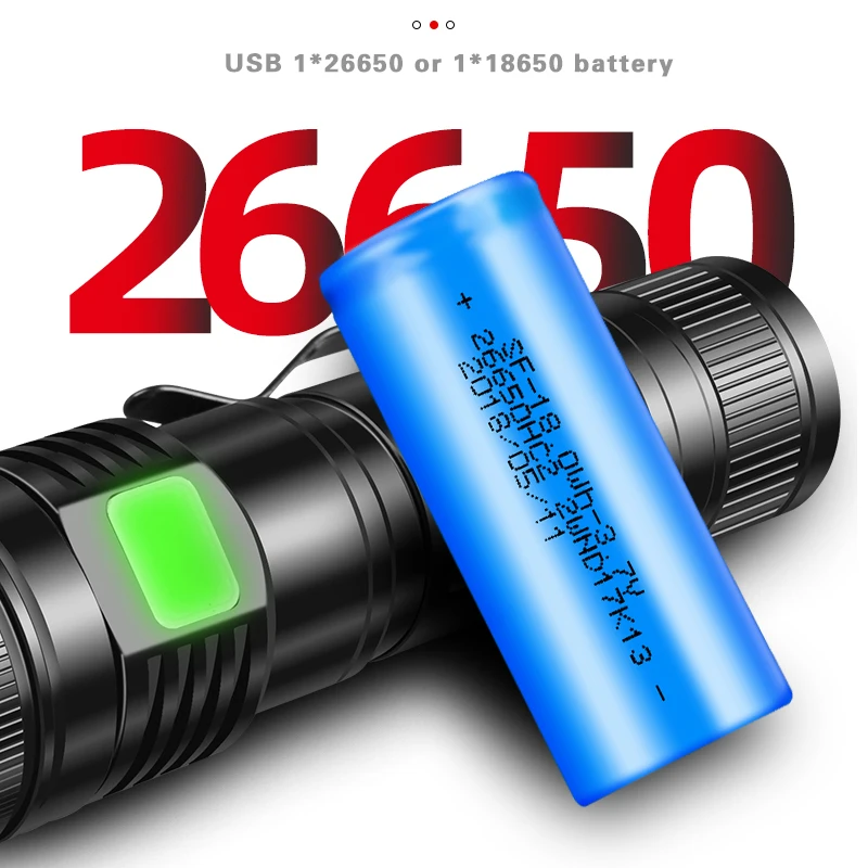Мощный светодиодный фонарик XHP50 26650 лм с зарядкой от USB ффонарь 5 режимами