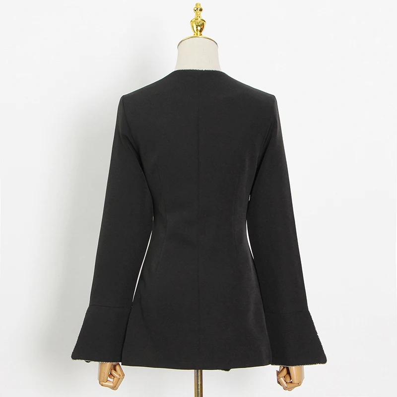 

VGH Black Blazers For Women V Neck Long Sleeve Loose Patchwork Hit Color Designer Coats Female 2021 Spring Clothing Fashion New