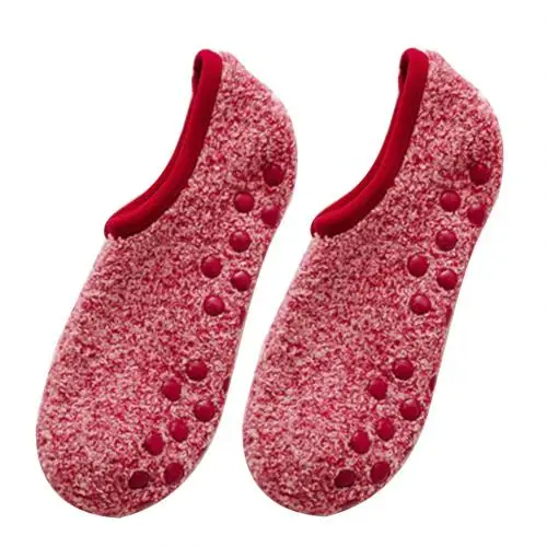 Wine Red 1 Pair Women Invisible Short Socks Autumn Winter Anti-slip Thermal Coral Fleece Low Cut Floor Ankle Socks Moomin носки женские - Цвет: Wine Red