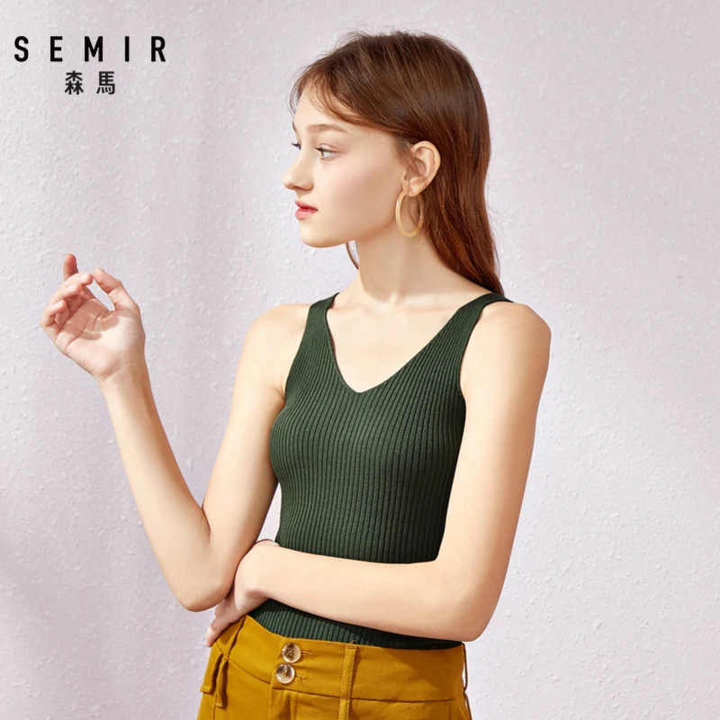 Женский трикотажный топ Semir эластичный Топ на бретелях Облегающая майка лето 2021 |