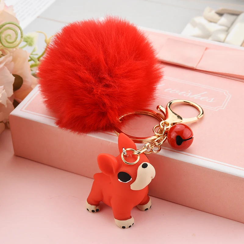 

Imitated Rabbit Fur Ball Dog Keychain Pompom Key Chain Pom Pom Porte Clef Fluffy Leather Key Ring Holder Llaveros Chaveiro EH061