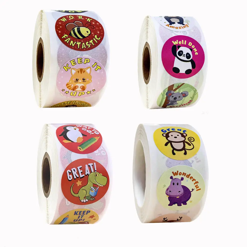 500 шт./рулон награда наклейки круглые животных геометрический узор этикетки для