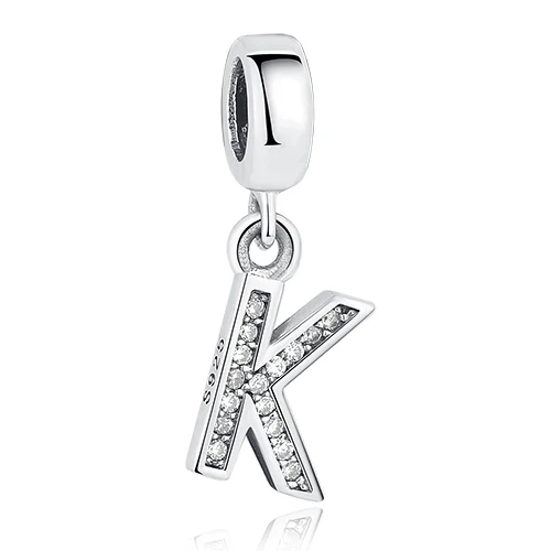 PY1154-K От A до Z, 925 пробы, серебряные бусины Alphabe, талисманы, подходят для браслетов и ожерелий Pandora, чистый кубический циркон, женские свадебные ювелирные изделия, подарок - Цвет: PY1154-K