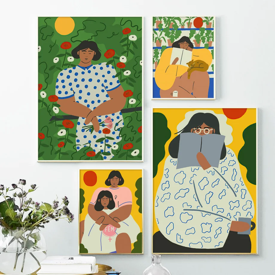 

Abstract Girl Happy Family Girl Book Illustration Nordic Poster Wall Art Canvas Painting Wall Pictures For Living Room Unframed