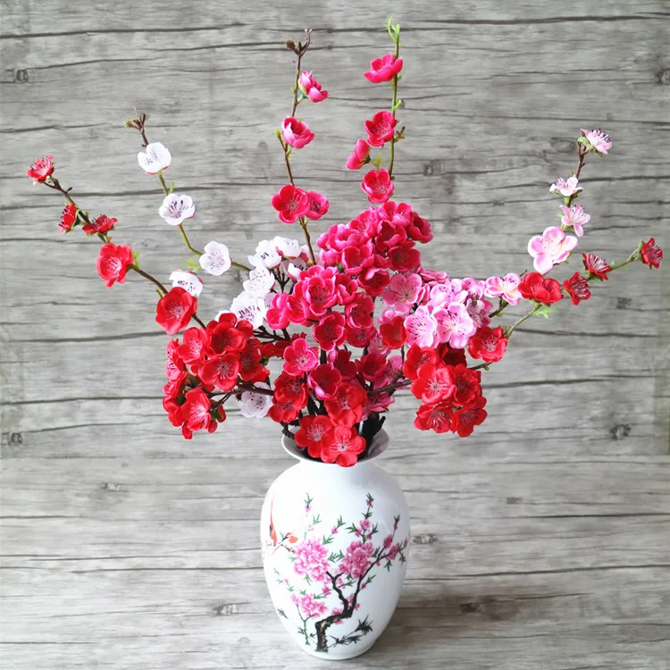 Ramo de flores plastico 3 piezas flor cerezo искусственные растения Slik Sakura Decoration boda para el hogar ramo