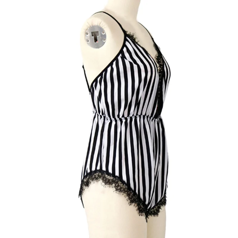 Sexy Women Lace Underwear Cross Back Backless Bodysuit Fashion Female Striped Sleepshirt Sleep Bodysuits |