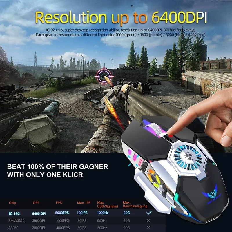 

ZERODATE G22 Wired,6400DPI Computer Gaming Mouse RGB with Built-in Fan