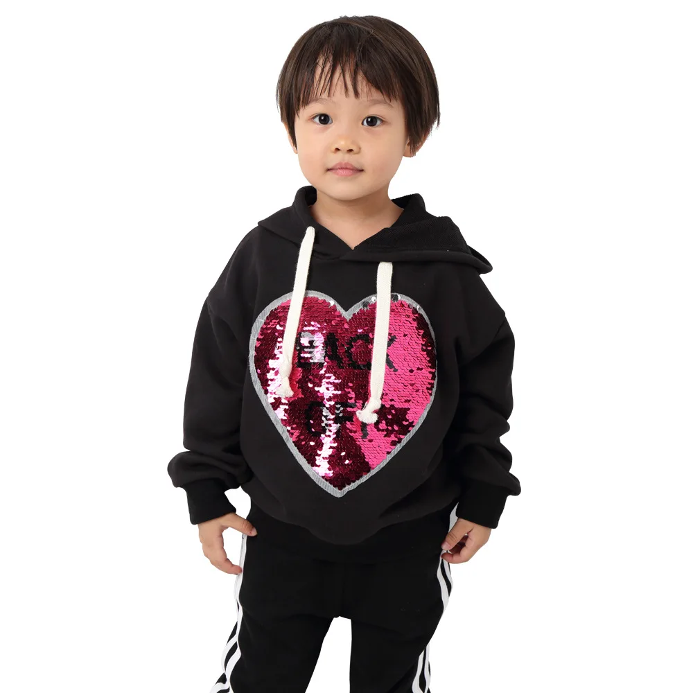 

Hot Sale Hoodies For Girls Boys Sequins Heart Sweatshirt Baby Kids Clothes Hoodie Long Sleeve Autumn Clothing Glitter Girls Top