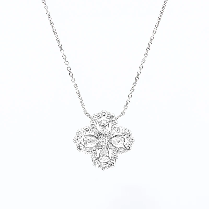 

New Water Drop 925 Sterling Silver Necklace Clover Design Zircon Clavicle Chain Female Bride Jewelry Gift Ladies Necklace