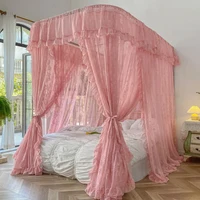 Luxury Pink White Princess Lace Bed Valance U Shape Rail Mosquito Net Suitable For 1.5M 1.8M 2M Double Bed Bedroom Decoration