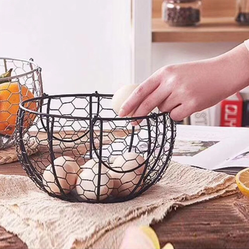 

Metal Egg Basket Egg Storage Basket With Handles Chicken Eggs Holder Organizer Fruit Food Organizer For Kitchen Tool