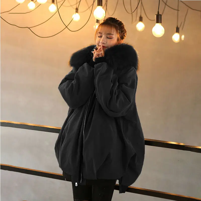 

Women Winter Mid-long Parkas 2020 Casual Thicken Warm Hooded Parkas Coat with Fur Collar Female Outwear Winter Coat Q323